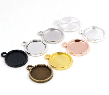 5pcs, 12mm Inner Setting,  High Quality Iron Material Pendant Cabochon I - choose your colour